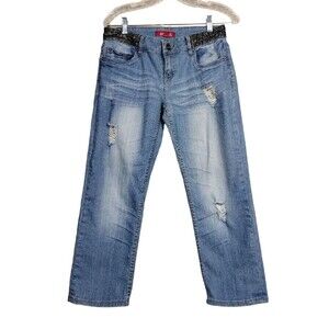 Rue 21 Womens 28 Jeans Premium Denim Blue Distressed Stonewash Low Rise Straight